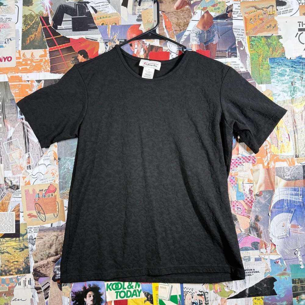 Talbots‎ Black Embossed Short Sleeve T Shirt Top Women's Size M Casual